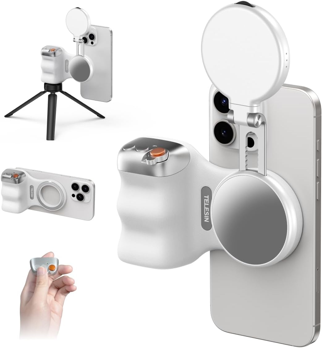 Magnetic mobile phone camera handle