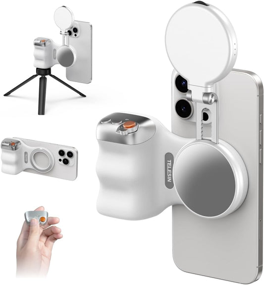 Magnetic mobile phone camera handle
