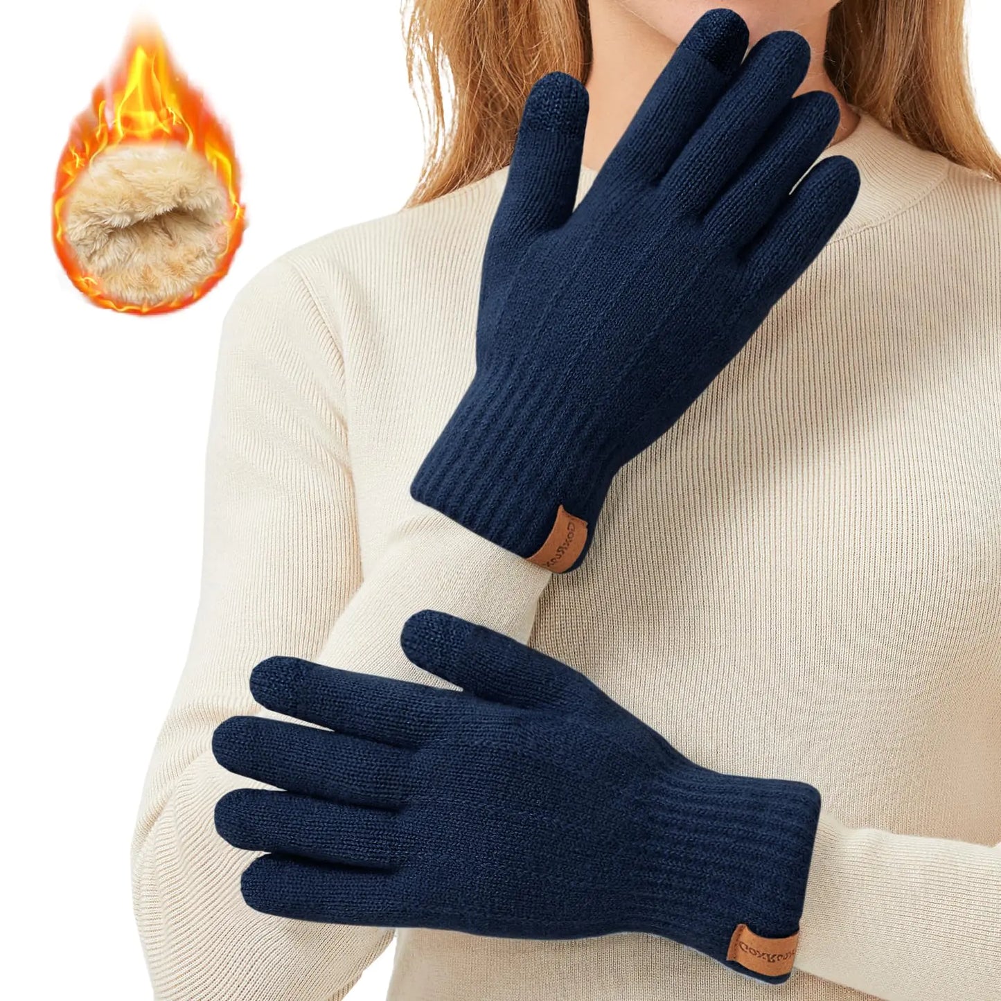Winter Gloves for Men Women - Cold Weather Thermal Warm Knit Glove for Running Driving Hiking (navy one size)