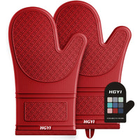 Silicone Oven Mitts Heat Resistant Oven Gloves with Quilted Liner Waterproof & Non-Slip Kitchen Mittens for Baking Cooking BBQ 500°F 12.5"-Red