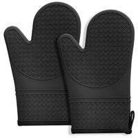 Hovico Silicone Oven Mitts Oven Gloves with Non-Slip Waterproof - 2PCS Black Oven Mittens Heat Resistant 600 Degree Soft Lining Silicone Oven Mits for Cooking Baking Kitchen Mitten